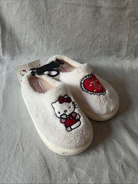 Hello Kitty White Plush Slip-On Slippers with Red Accents